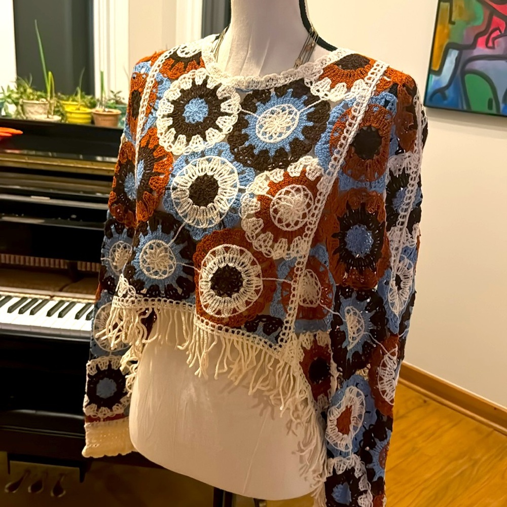 Crochet Top M | Colorful Crochet Sleeved Poncho M - Picture 5 of 7